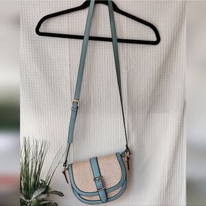 Izzy & Ali Natural Rattan and Light Blue Crossbody Purse